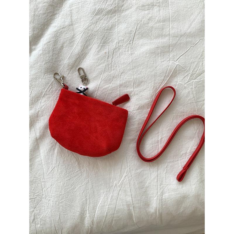 New neck mini bag, suede, autumn and winter simple shoulder bag, solid color niche lipstick change plush bag