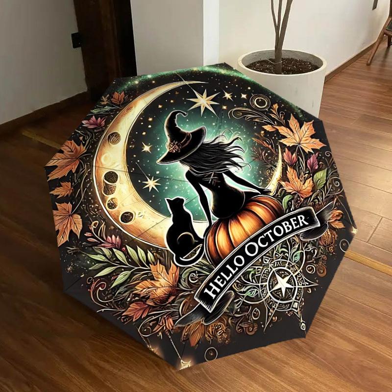1PC Witch Moon Auto Folding Umbrella - Compact 8-Rib Design, Durable Plastic & Iron, Lightweight for Outdoor Daily Use070