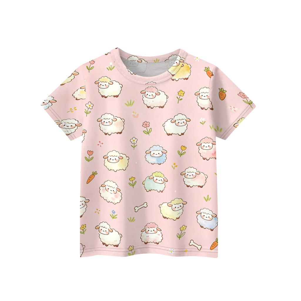 Kids Animal Print Crew Neck Short Sleeve Casual Loose Fit T Shirt Top for Children Boys Girls Summer Wear