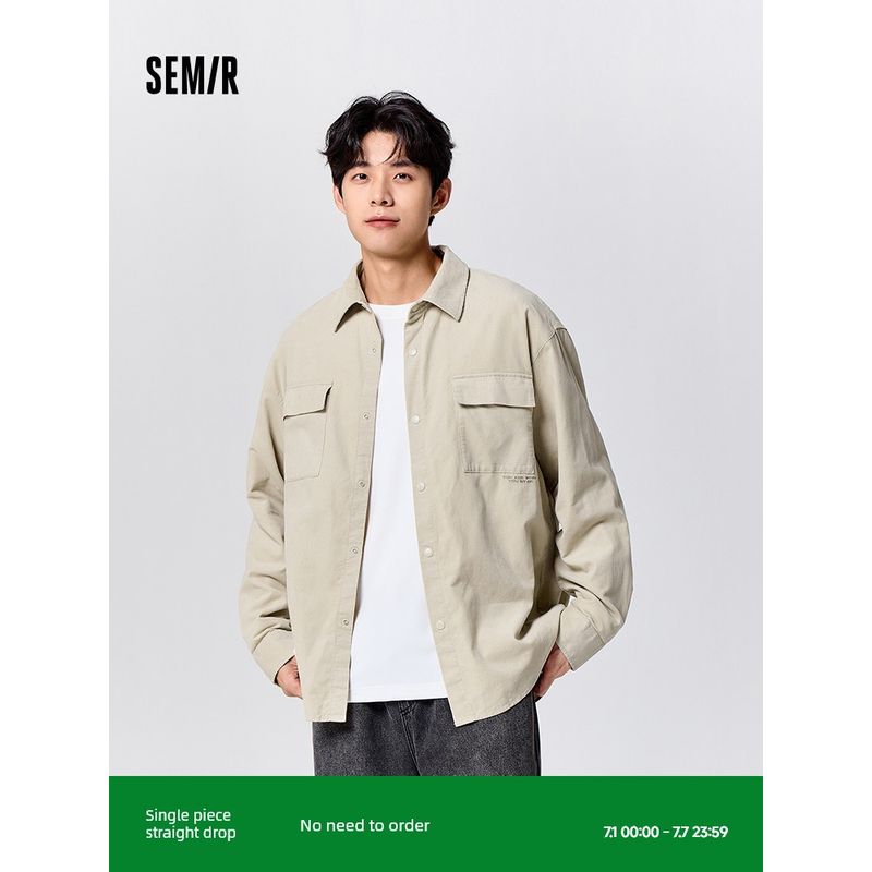 

Senma Long Sleeves Shirt Men s Winter Pure Color Corduroy Shirt Embroidered Velvet Feeling Outwear Minimalist Easiest for Match Commuter Top Shell Card 50255 175/92A/L