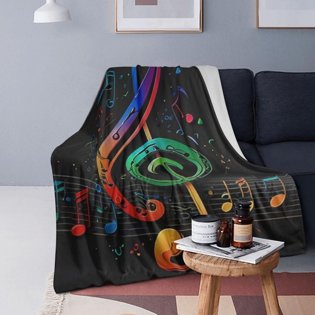 Colorful Musical Note Music Score  Blanket Soft Warm Flannel Throw Blanket Bedding for Bed Living Room Picnic Travel Home Couch
