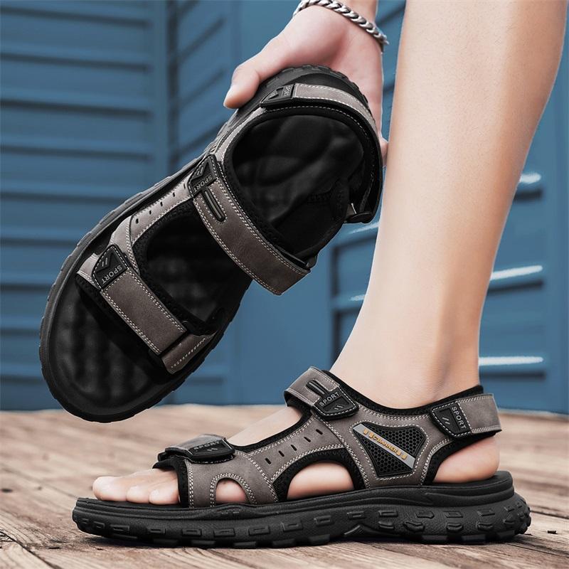 Pantofi de plajă de vară la modă pentru exterior bărbați Papuci flip-flops modă respirabili Vară Ușori piele naturală Pantofi casual Șlapi Negri Sandale bărbați