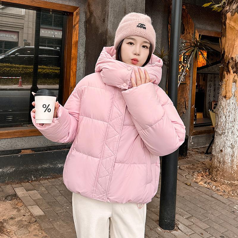 

Cotton clothes splicing new women s Harajuku bf wind loose hooded cotton clothes small winter cotton coat XL розовый