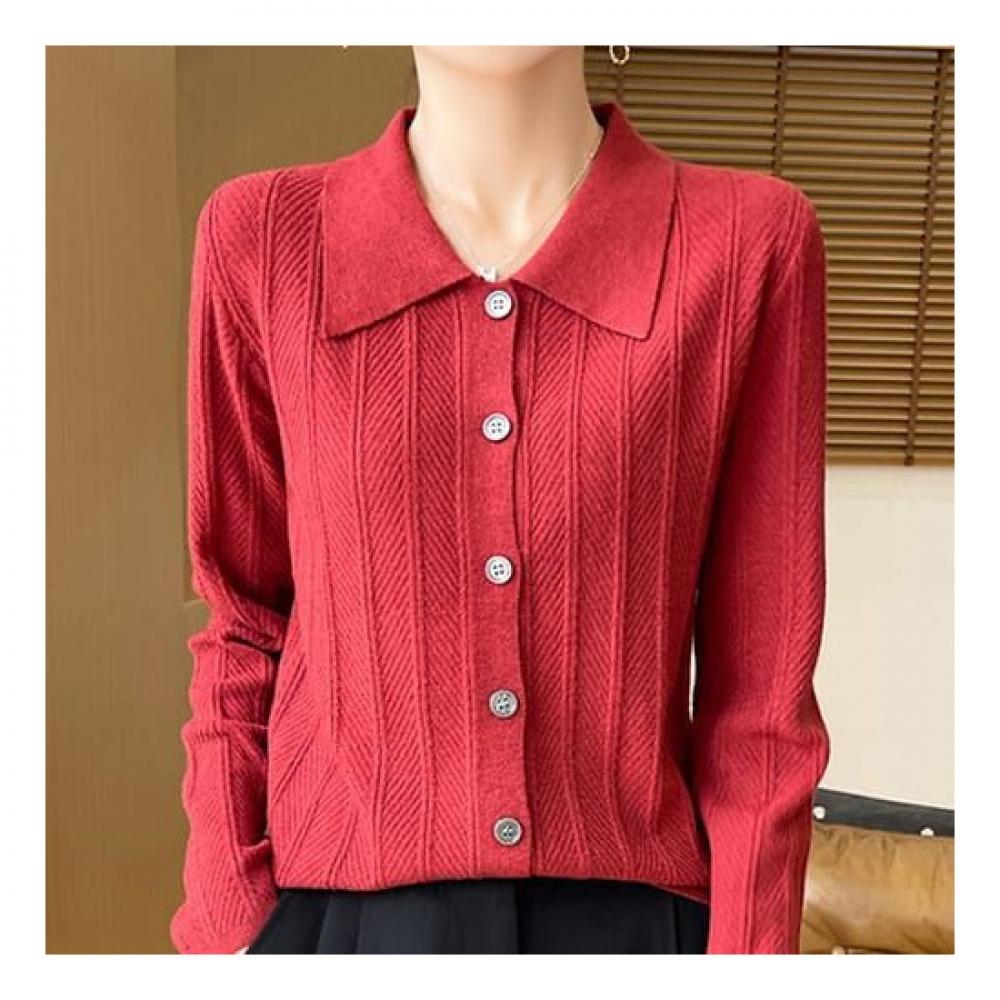 Navava Women Simple Daily Long Sleeve Collar Knit Cardigan Nk2323