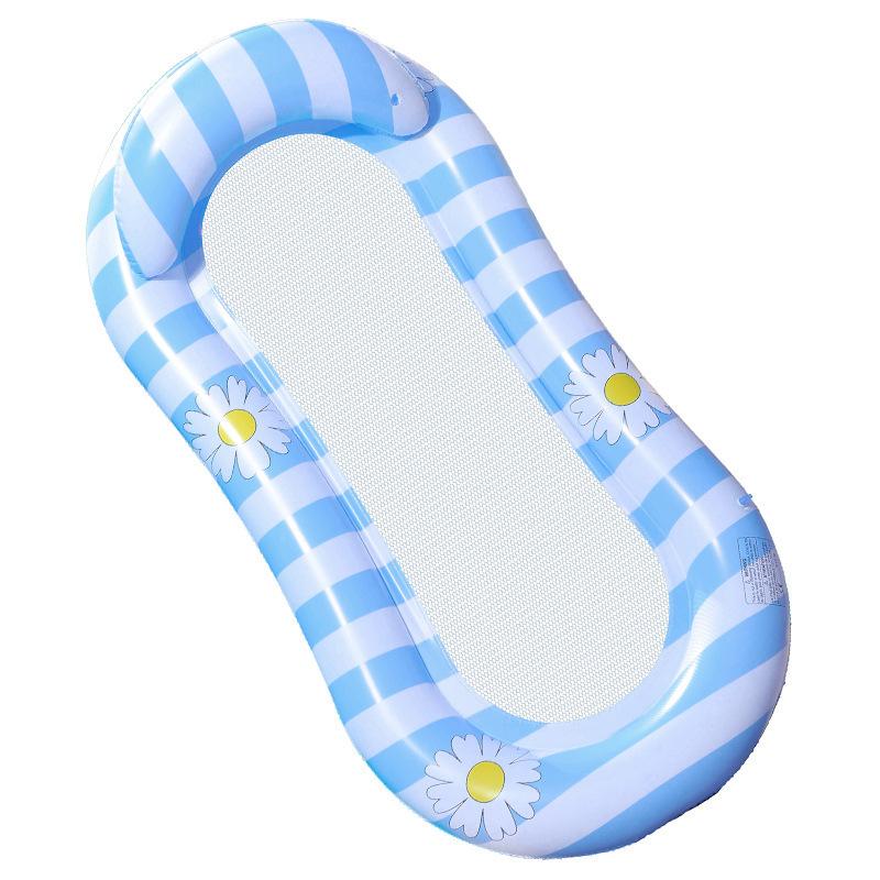 Inflatable Pool Float Lounge Blue Striped Daisy Water Hammock Mesh Chair for Adults Swimming Pool Water Party Bed 1pc 141x72cm синий