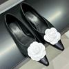 New Elegant Flowers Pointed Toe Square Heeled Flat Shoes Bridal Wedding Shoes Party Casual Shallow Mouth Overfoot Women's Shoes