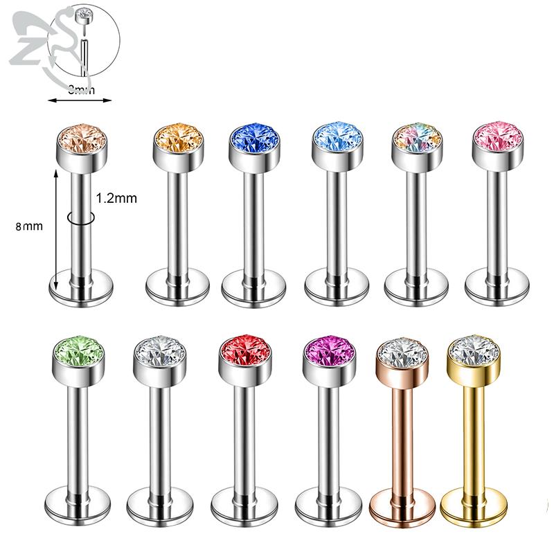 ZS 6-13 STK/LOT 16G Rustfritt Stål Leppe Labret Piercingsett Krystall Monroe Leppepiercing Øre Tragus Helix Bruskpiercing 6/8/10mm
