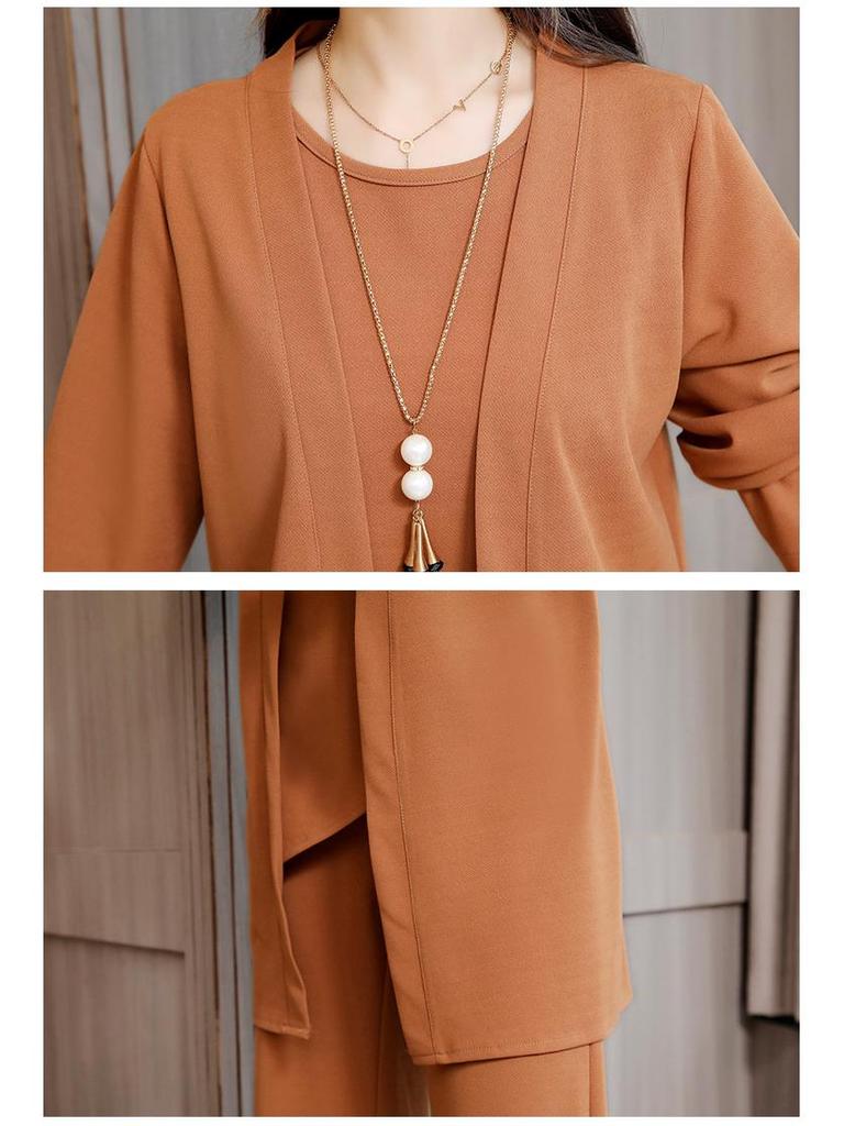 2021 Nadměrná velikost Jednobarevná Třídílná Sada: Zeštíhlující a břicho zakrývající ležérní módní outfit pro ženy