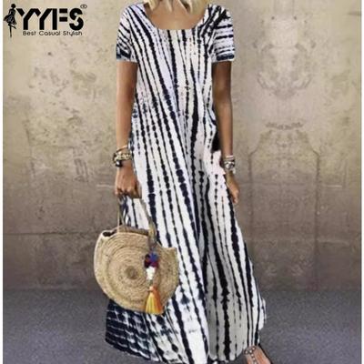 Women's Fashion Summer Spring Colour Block Print Short Sleeve Square Collar Loose Waistline Casual Dresses