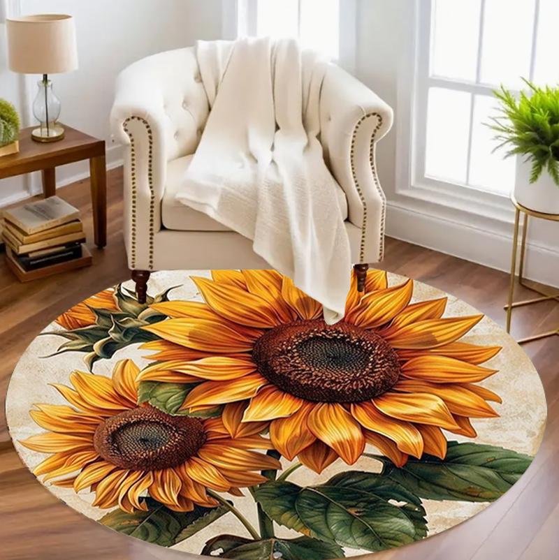 

Chinese Style Peony Pattern Round Area Rug Minimalist Design Non-Slip Floor Carpet for Living Rooms Elegant Home Decor Areas 80cm