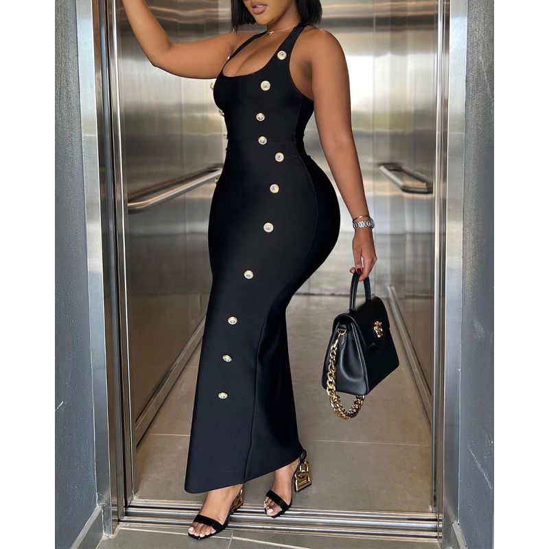Split Wrap Hip Strap Dress Sexy Backless Sling Dress Slim fit Split Sheath Length