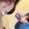 Asymmetrical Colorful Butterfly & Pearl Stud Earrings In S925 Sterling Silver