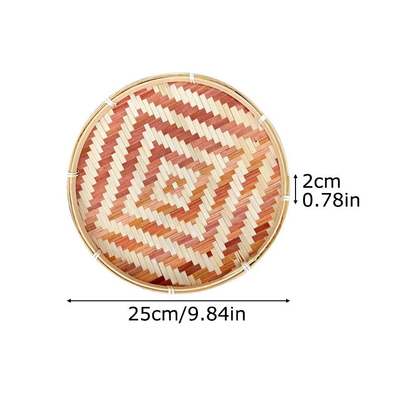 1PC Colorful Multipurpose Storage Basket Traditional Woven Handwoven Bamboo Decorative Flat Artistic 25cm