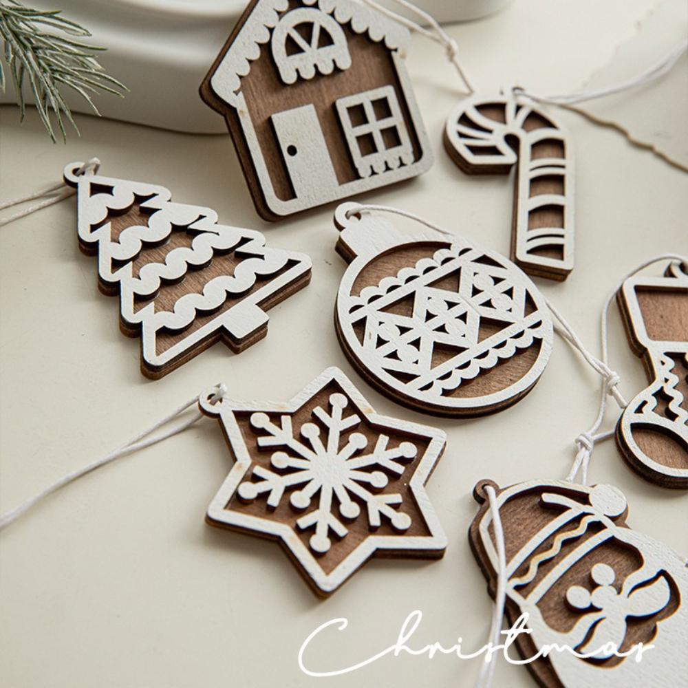 Nordic Carved Cottage Christmas Ornaments 5/10Pcs Set DIY Window Decorations Christmas Tree Pendant Festive Home Accents