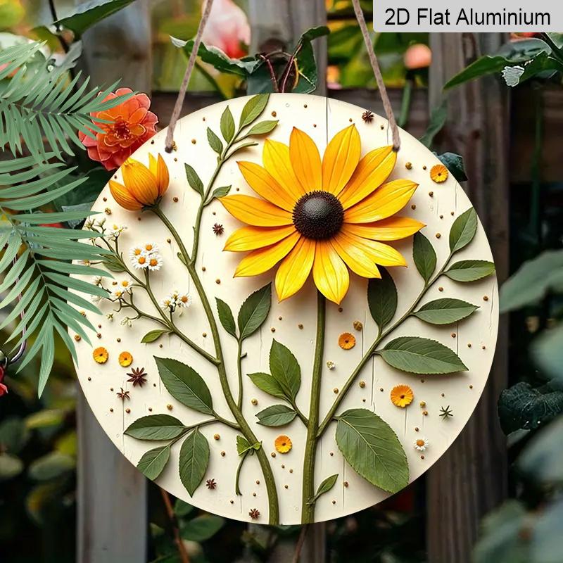 

2D Flat Aluminum Sunflower and Daisy-Themed Wall Art 7.87 Inches X 7.87 Inches Rustic Style Perfect for Gardens, Farmhouses, Bars, Cafes, Parties 1pc