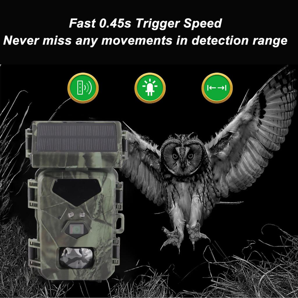 Solar Hunting Camera Solar Trail Camera Loop Recording IP65 Waterproof ABS 60 Degree Detection Angle Night Vision for Outdoor