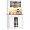 Hoge keukenkast met LED-verlichting, dressoir, 4 deuren inclusief 2 van glas, lades, flessenhouder, wit