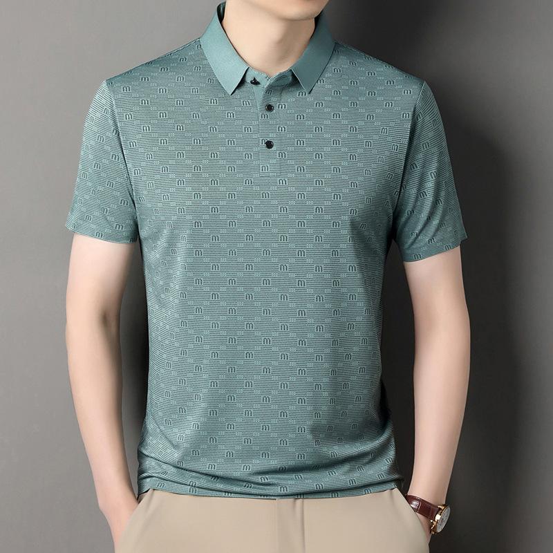 Short Sleeve T-Shirt Men'S Medium And High Elastic Business Casual Lapel Polo Shirt