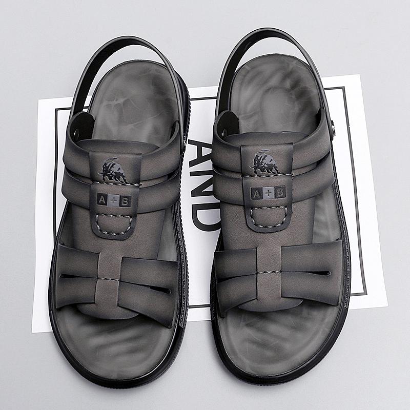 

Модные универсальные летние мужские сандалии из натуральной кожи, люксовый бренд, деловая дышащая повседневная обувь, удобные сандалии, тапочки двойного назначения 44 серый