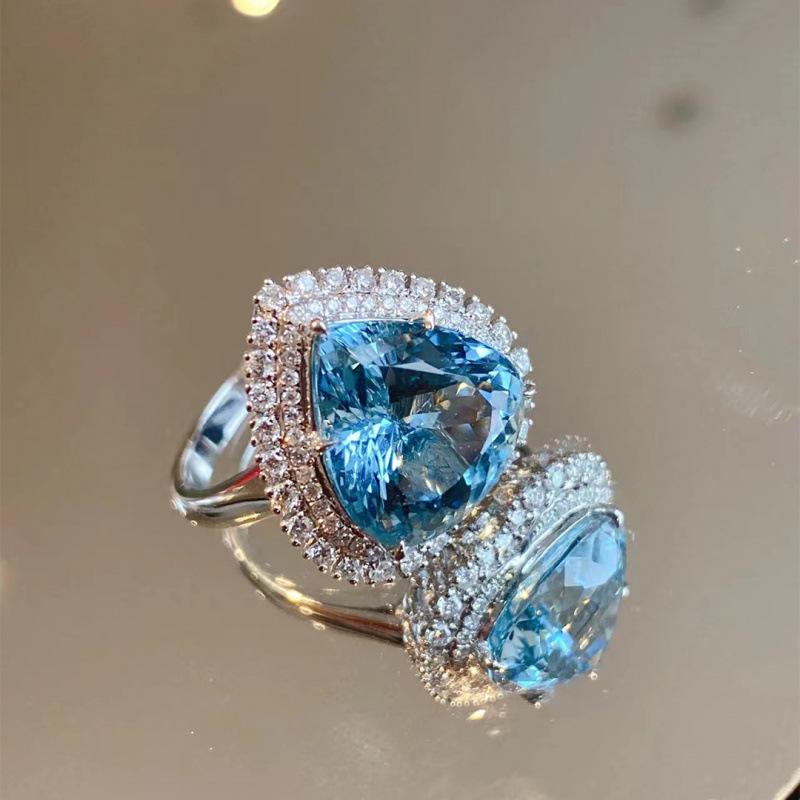 Stylish Blue Sapphire Heart Ring: Women's Versatile Luxury Openable Jewelry
