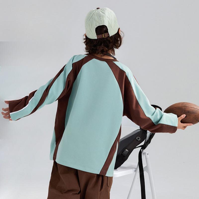 Frühling und Herbst Neue Kinderkleidung Retro Kontrastfarben Nähte Langarmpullover