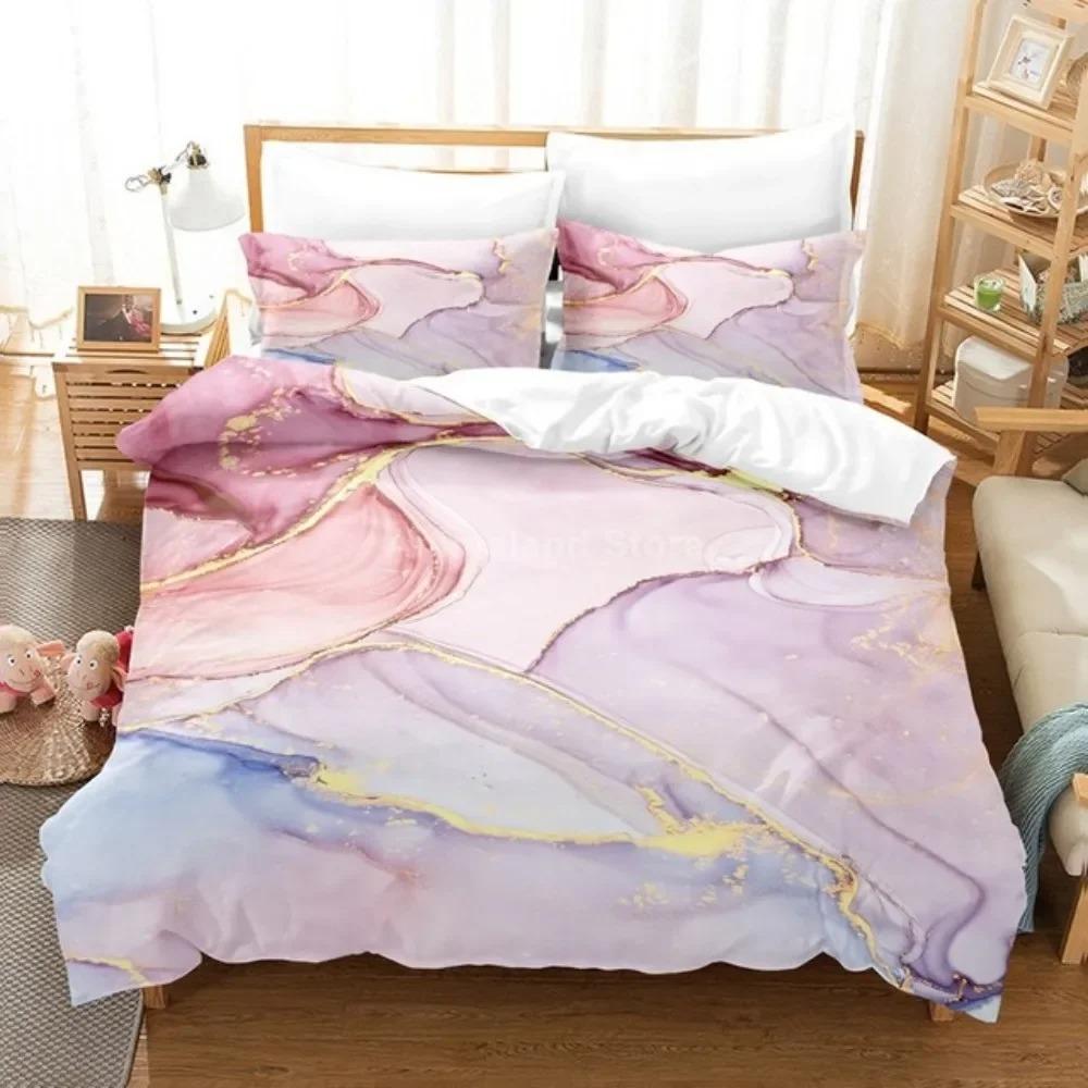 Lussuosi Set Copripiumino 3D Marmo Nero Semplicità Doratura Biancheria da Letto Donna Ragazza Singolo Matrimoniale Twin Queen King Size