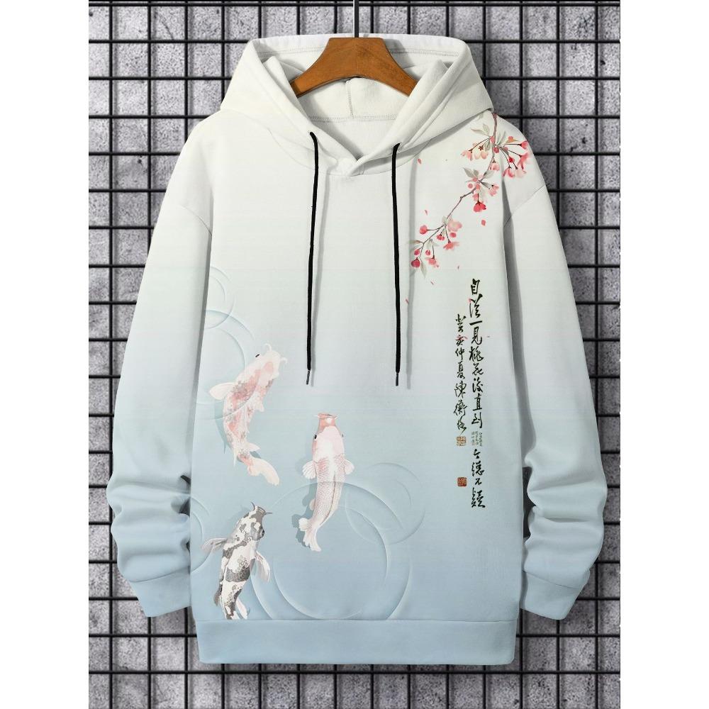 Men's Hoodie Landscape Paint Print Y2k Sweatshirt Harajuku Hooded Shirt Pullover Casual Oversized Long Sleeve Top Men's Clothing