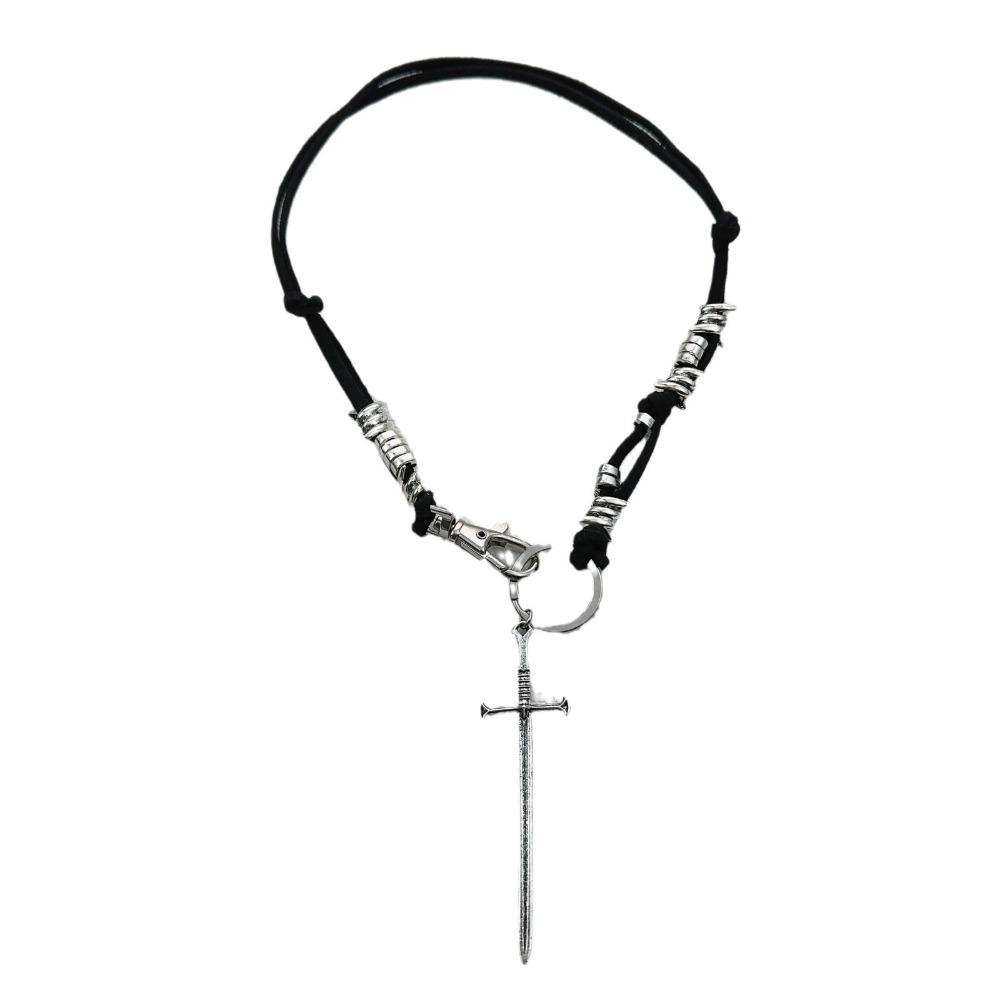 Punk Hip-hop Sliver Color Redemption Thorn Holy Sword Pendant Black Rope Chain Necklace for Women Hot Girl Personality Jewelry