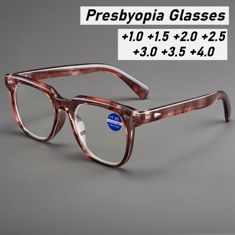 Fashion Square Large Frame High-Definition Reading Glasses Men Ms. New Retro Blue Light Barrier Presbyopia Glasses To + 4.0