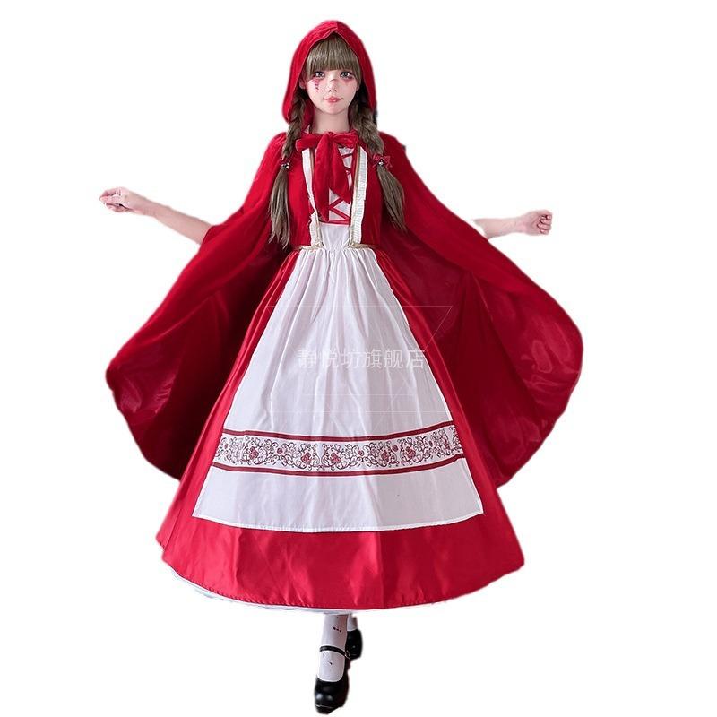 Kostým Červené Karkulky Šaty s Pláštěm pro Dospělé, Polyester, Červená/Bílá, S-XL