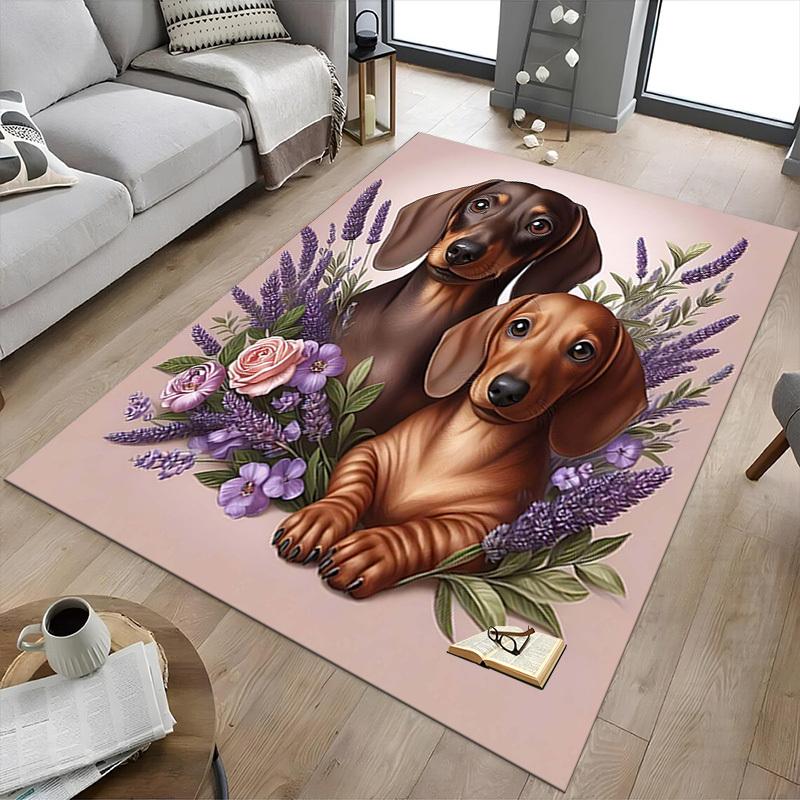 1PC Dachshund Flowers Anti-slip carpet, suitable for Office, bedroomand playrooms. It can also be used as a sofa footrest cover-R30