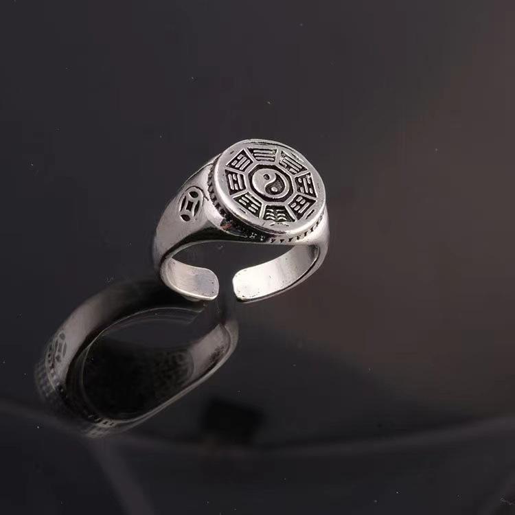 New Ring Men's Tai Chi Bagua Transport Nine-character Mantra Wide Food Punk Ring