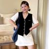 Women's Color-blocking Top Women's Embroidered Knitted Sweater Short-sleeved Cardigan