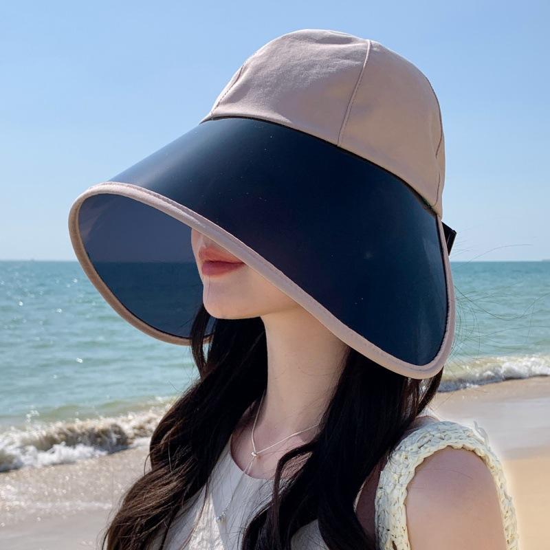 Women'S Big Eaves Anti-Ultraviolet Lenses Sun Hat Outdoor Face Covering Bucket Hat Beach Sun Protection Shawl Bucket Hat