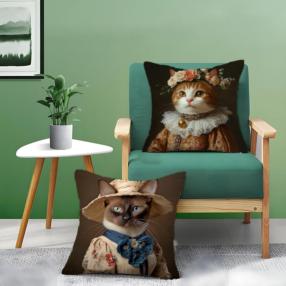 Quirky Elegant And Luxurious Crown Cat Pillow Case Pattern Printed Pillowcase For Living Room Sofa Cushion Cover & Bedroom Decor