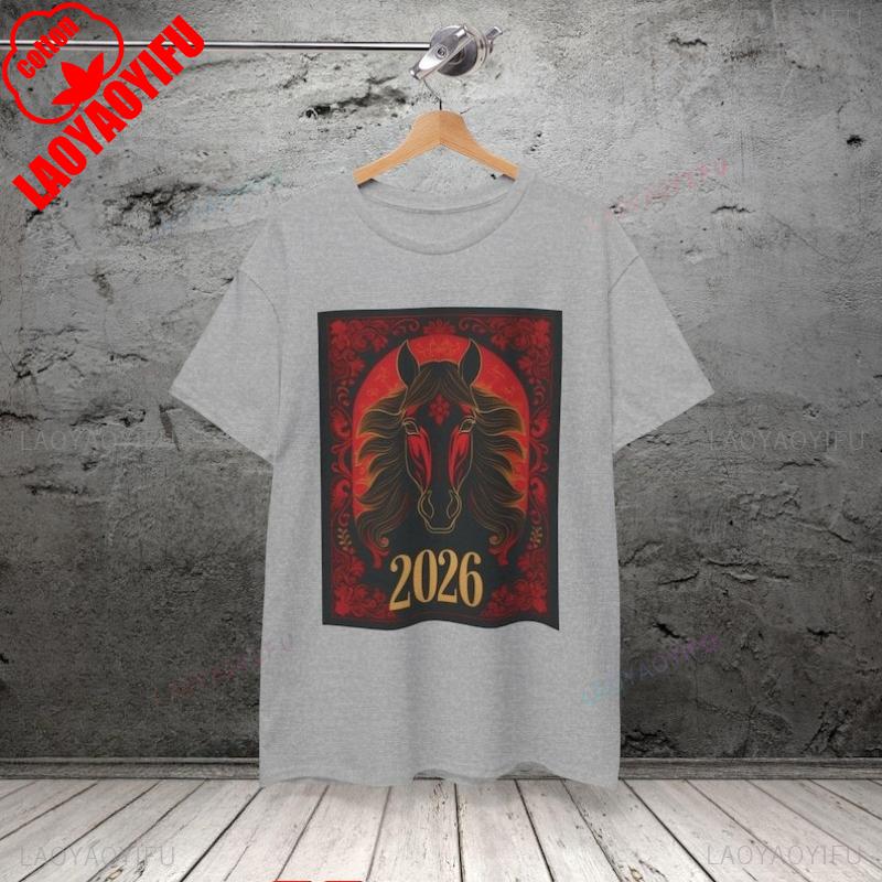 Chinese 2026 Year Horse TShirt Zodiac Shirt for Lunar New Year Fire Horse Casual Fashion Soft Comfortable Fashion Outdoors Tee