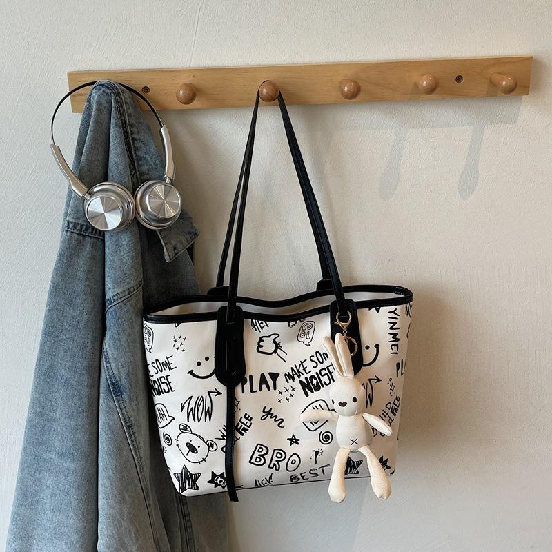 Summer Cute Carto Print Top Handle Bag Simple Shoulder Bag Women Fashi Tote Comfortable and Versatile Texture Storage Bags
