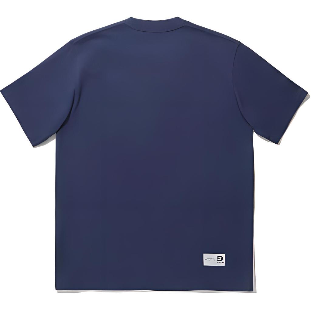 Li Ning Embroidered Round Neck Loose Short Sleeve T-Shirt Unisex Tops Deep-Navy AHSU209-5