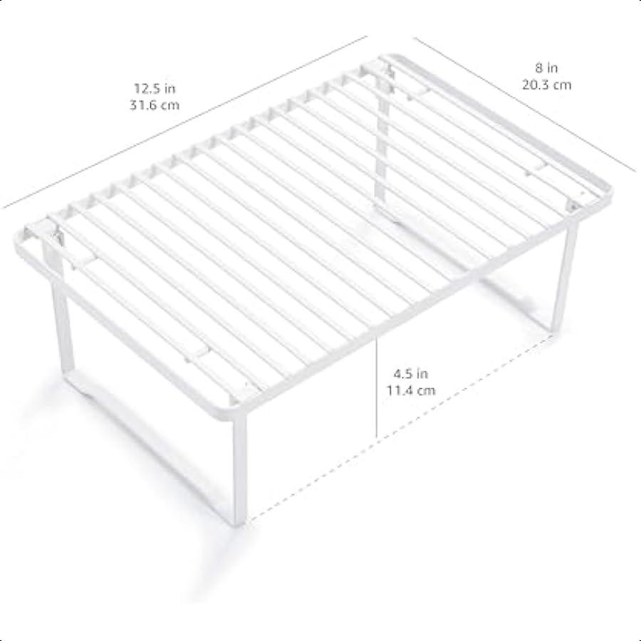 Stackable Metal Kitchen Storage Shelves Set of 2 White 12.5" L x 8" D x 4.5" H