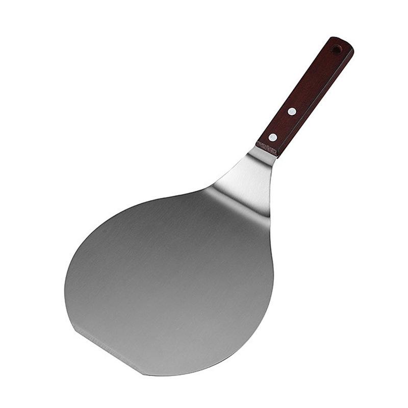 

Large Round Stainless Steel Pizza Peel with Wooden Handle - Cake Transfer Tool & Baking Board