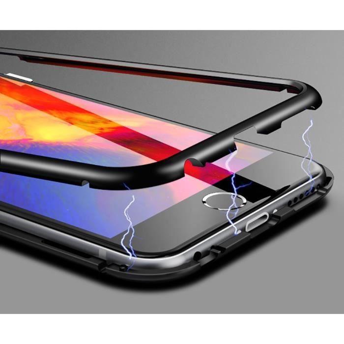 [Compatible Apple iPhone 7] Coque Magnetique Noir Housse Etui 360 Intégral Verre Trempé Film Protection Ecran [Phonillico®]