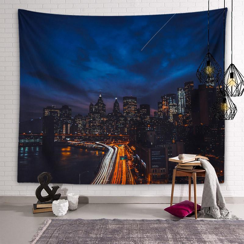 Scenic Spots City Building Night Scene Tapestry Muslim Tapestry Lighting Aesthetics Tapestry Living Room Room Home Decoration