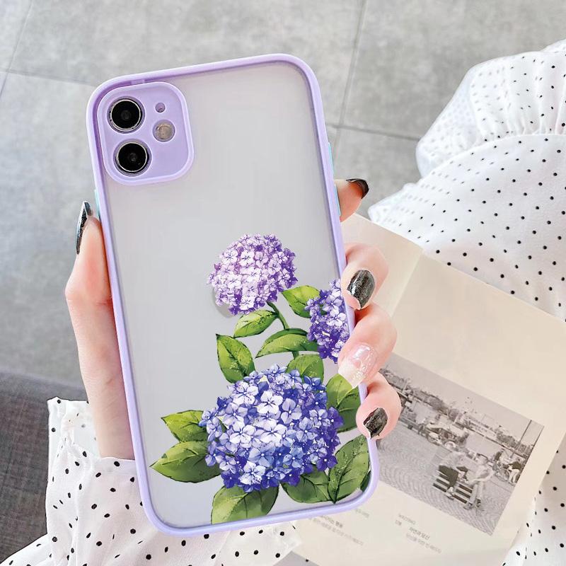 Purple Flower Phone Case for iphone 12 11 13 14 15 16 Pro Max X XS MAX XR for iphone 7 8 Plus SE 2020 Shockproof Mint Blue Cover
