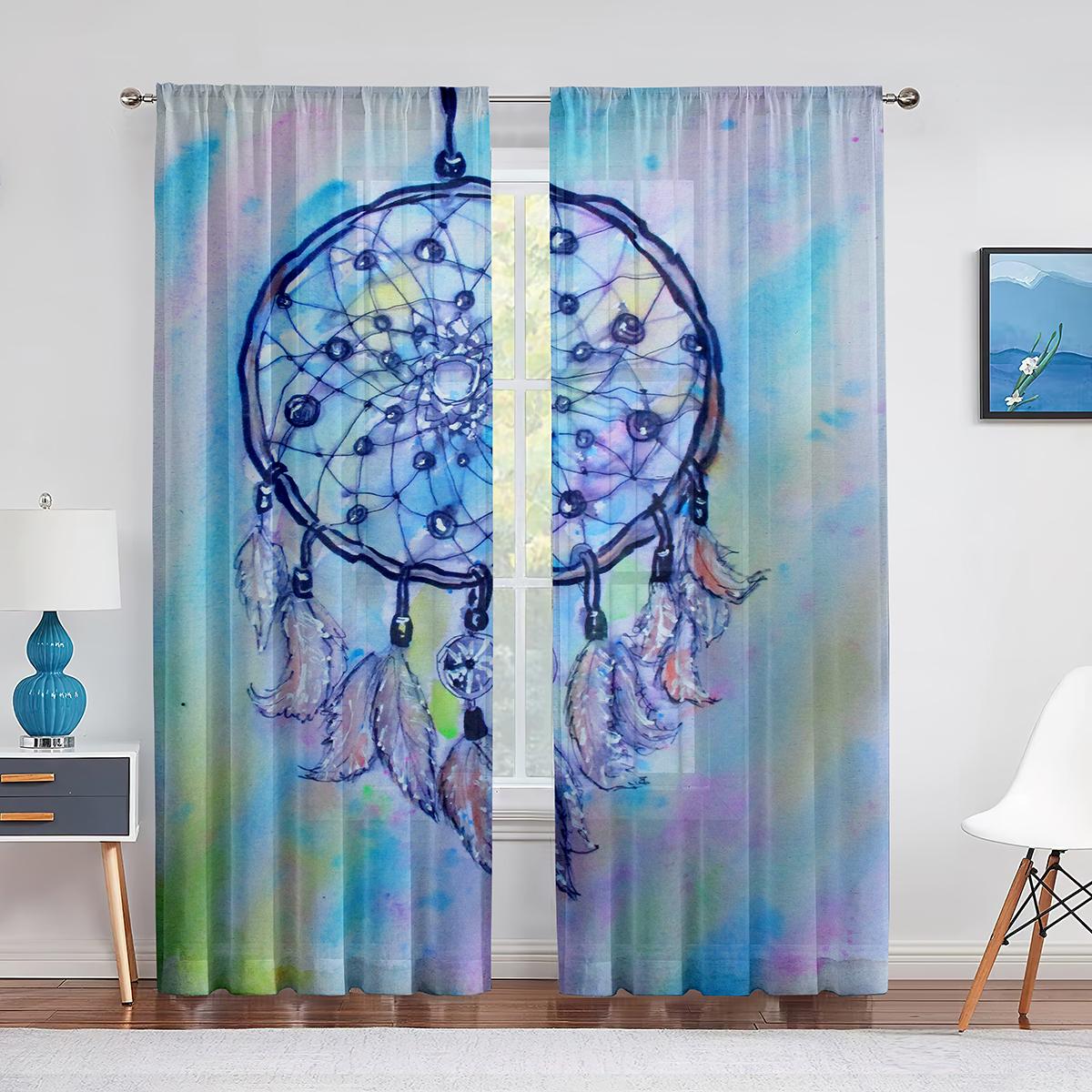 

Ловец снов Перо Фиолетовый Прозрачный Вуаль Шторы для Гостиной Домашний Декор Кухни Спальня Шифон Окно Тюль Шторы Шторы 1 PCS W100XH250cm&Grommet Top