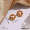 Gold C-Shaped Round Hoop Earrings with Bright Surface, French Light Luxury, High-End Stainless Steel