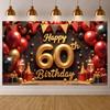 60th Birthday Backdrop Glitter Gold Finish Happy 60th Birthday Banner Birthday Photo Display Champagne Glass Elements