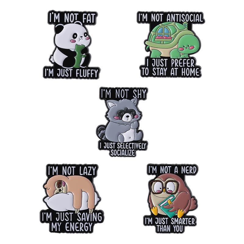 I'm Not Lazy I'm Just Saving My Energy Enamel Pins Social Anxiety Cute Turtle Raccoons Sloth Brooches Lapel Badge Jewelry Gifts