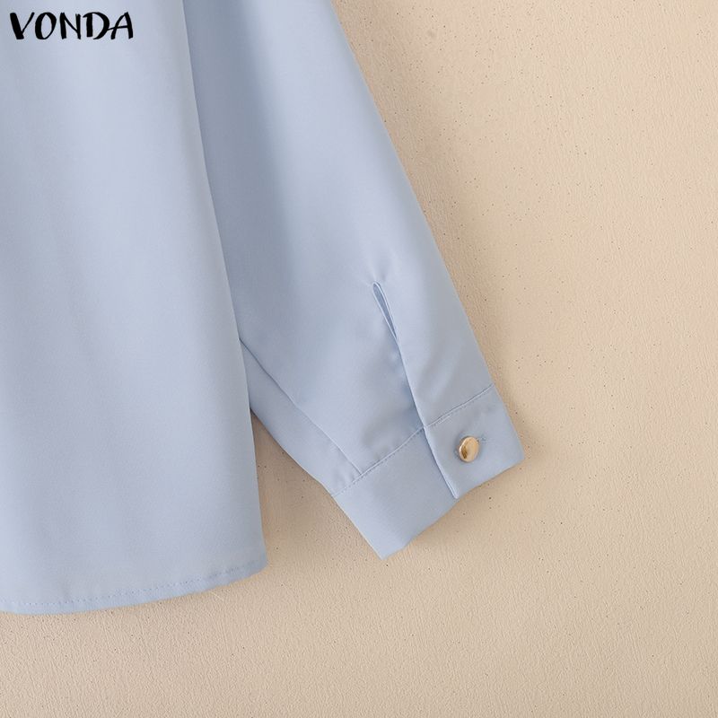 VONDA Damen Lässig Umlegekragen Elegant Gerüscht Plissee Langarm Bluse