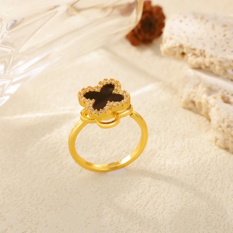 Four-leaf clover rotatable copper-plated real gold ring women's fashion versatile ring light luxury jewelry