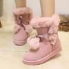 Fashion Sweet Pink Furry Non Slip Snow Boots Women 2025 Winter Warm Fluffy Fur Flats Ankle Boots Cute Pom-Pom Designer Girl's Shoes 41